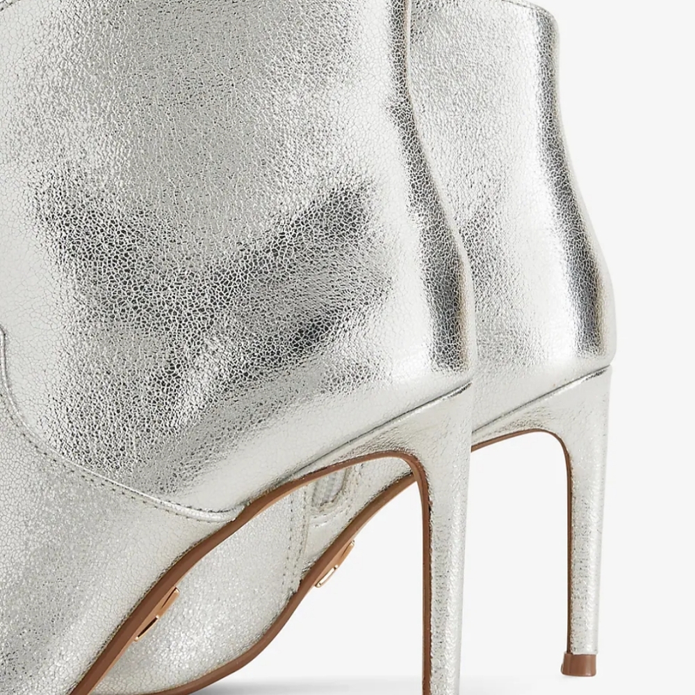 Express Pointed Toe Thin Heeled Booties. Metallic Silver. Size 7 - Picture 4 of 16